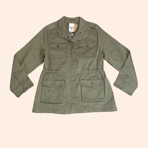 NWT JESSICA SIMPSON WOMEN KALAMATA/WIRED FLORAL UTILITY JACKET OLIVE GREEN SZ L